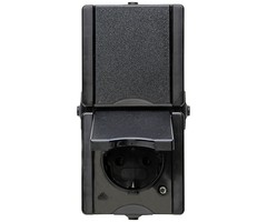 Kopp Kopp stopcontact 2-voudig met randaarde met klapdeksel IP44 verticaal - ProAQA zwart - 947505002