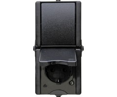 Kopp Kopp Combinatie 1-voudig met randaarde met wisselschakelaar IP44 verticaal - ProAQA zwart - 139305007