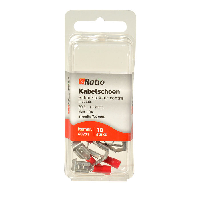 Ratio Kabelschoen vlakstekerhuls tab 0,5-1,5mm² 10st op blister