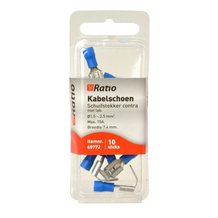Ratio Kabelschoen vlakstekerhuls tab 1,5-2,5mm² 10st op blister