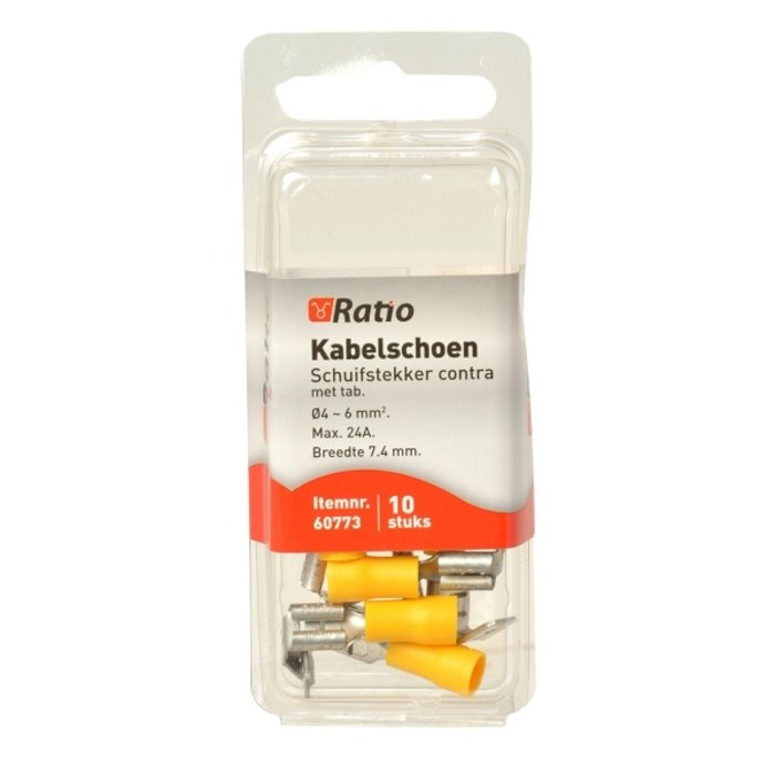 Ratio Kabelschoen vlakstekerhuls tab 4-6mm² 10st op blister