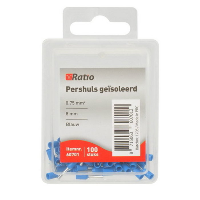 Ratio Adereindhuls geisoleerd 0,75mm² (blauw) 100 stuks