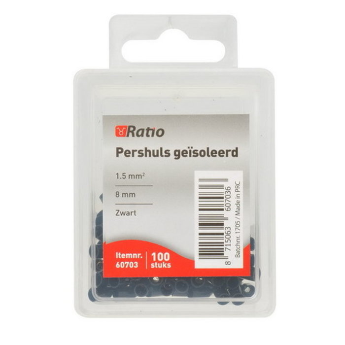 Ratio Adereindhuls geisoleerd 1,5mm² (zwart) 100 stuks
