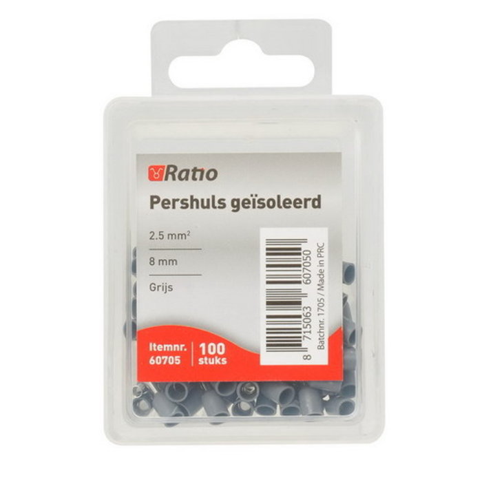 Ratio Adereindhuls geisoleerd 2,5mm² (grijs) 100 stuks