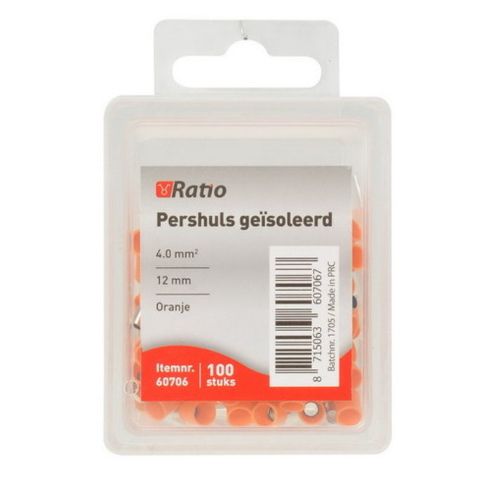Ratio Adereindhuls geisoleerd 4mm² (oranje) 100 stuks