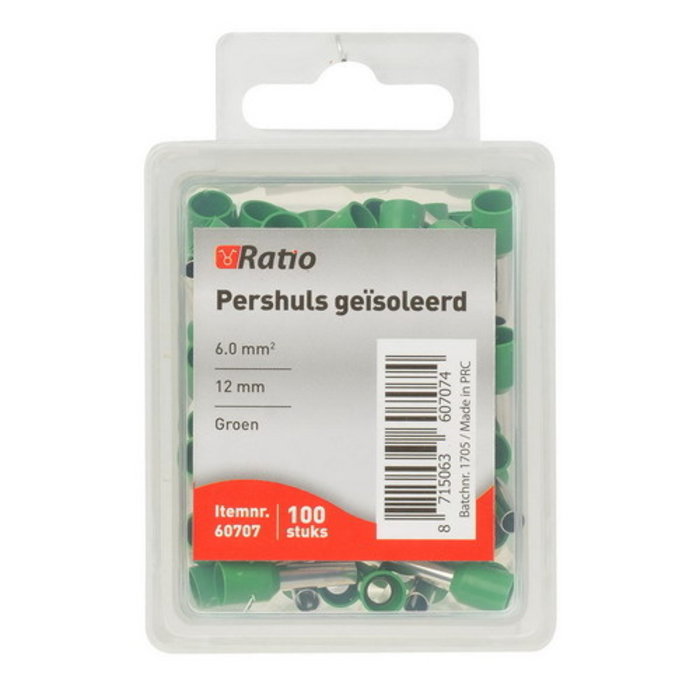 Ratio Adereindhuls geisoleerd 6mm² (groen) 100 stuks