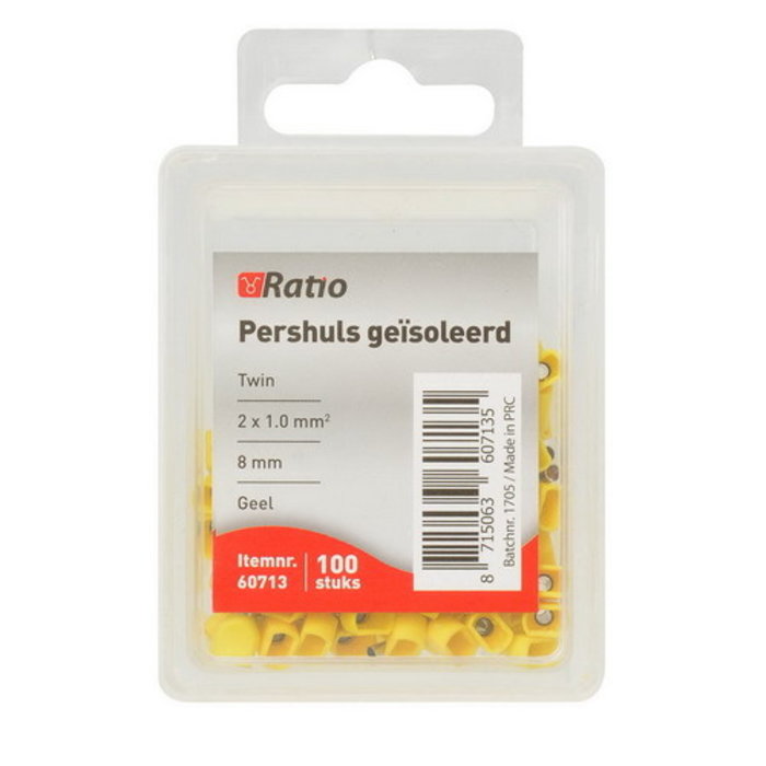Ratio Adereindhuls geisoleerd twin 1mm² (geel) 100 stuks
