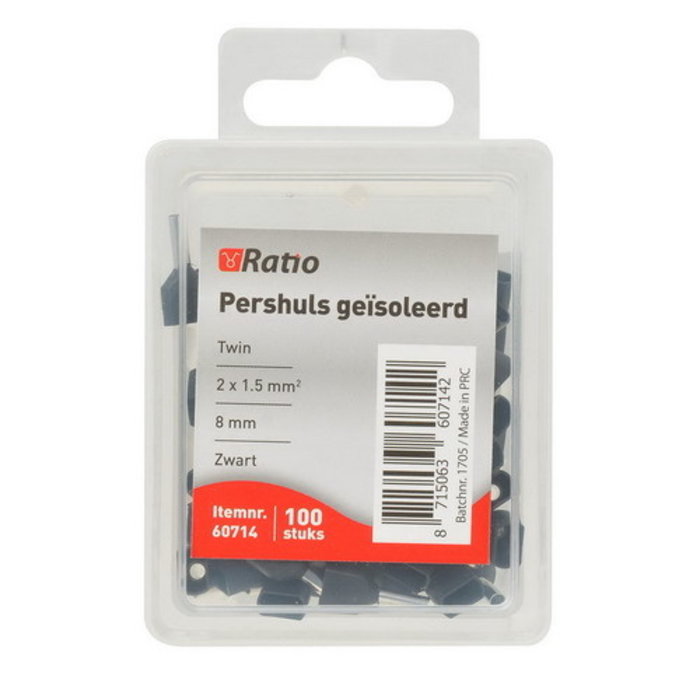 Ratio Adereindhuls geisoleerd twin 1,5mm² (zwart) 100 stuks