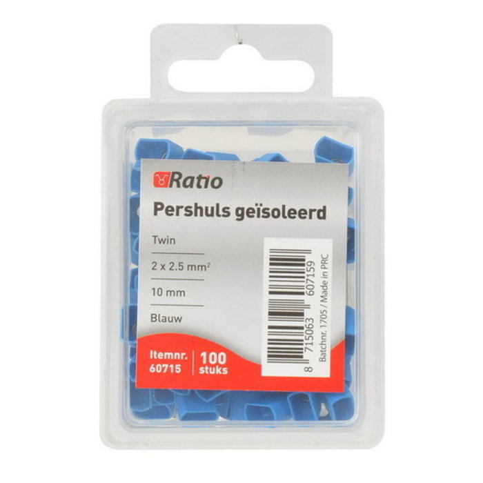 Ratio Adereindhuls geisoleerd twin 2,5mm² (blauw) 100 stuks