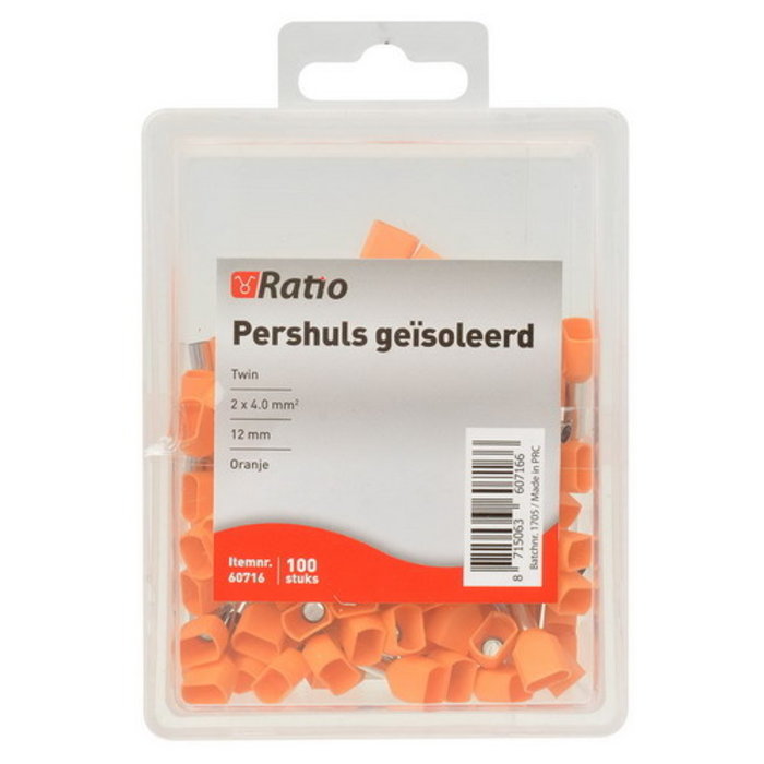 Ratio Adereindhuls geisoleerd twin 4mm² (oranje) 100 stuks
