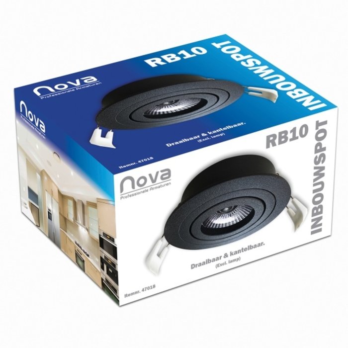 Nova LUX inbouwspot rond kantelbaar - GU10 - mat/zwart