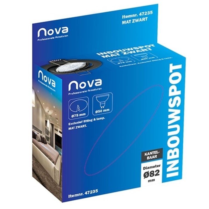 Nova Inbouwspot kantelbaar Ø50mm lamp mat zwart