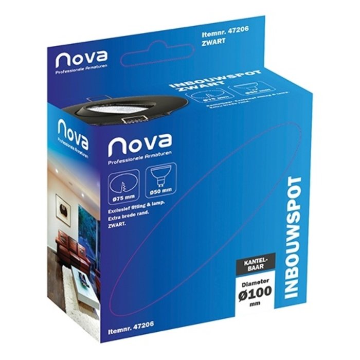 Nova Inbouwspot kantelbaar 50mm mat/zwart brede rand Ø98mm