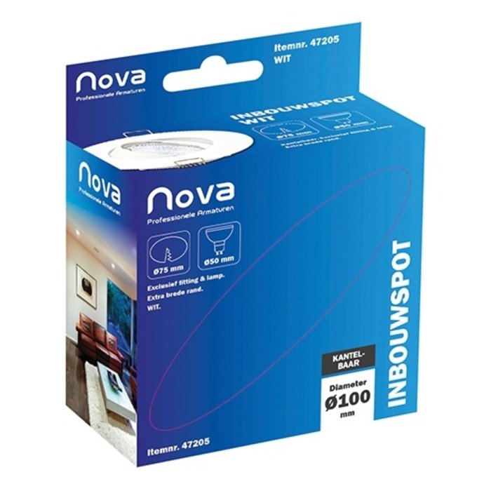 Nova Inbouwspot kantelbaar 50mm wit brede rand Ø98mm