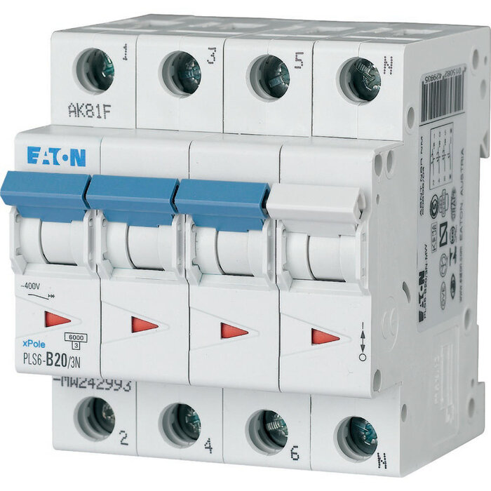 Eaton Eaton installatieautomaat B karakteristiek 20a 4P 3 beveiligd incl nul - 242993