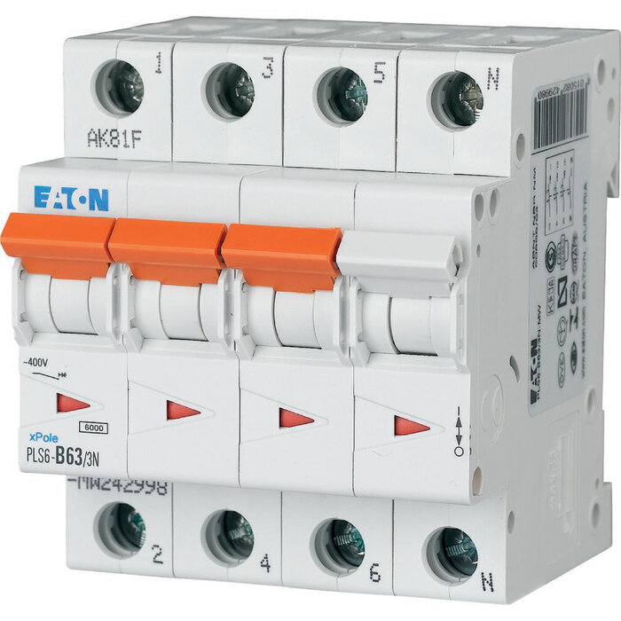Eaton Eaton installatieautomaat B karakteristiek 63a 4P 3 beveiligd incl nul - 242998