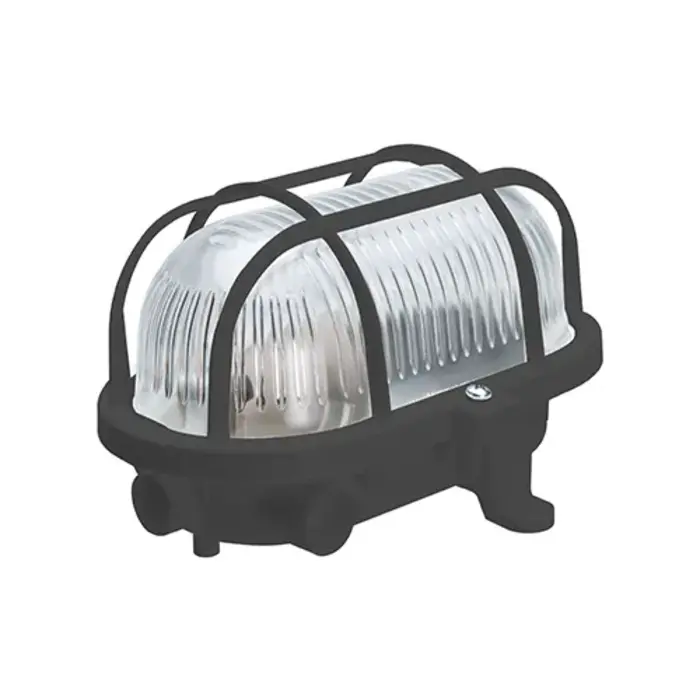 Bulleye zwart glas met kunstof korf IP44 E27 max 60W