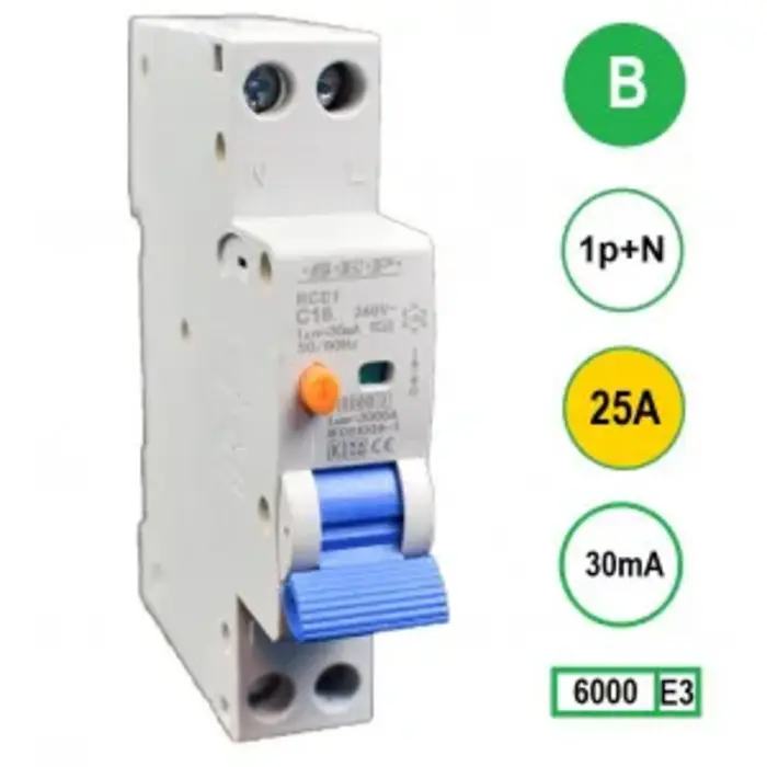 SEP SEP Aardlekautomaat 25A 1P+N 1 mod B kar 30mA - RCE1-1NB25