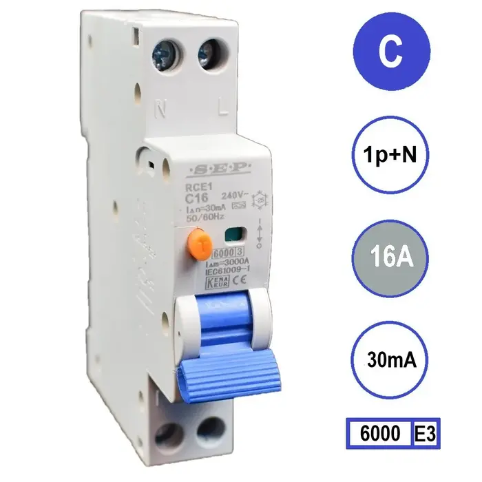 SEP SEP Aardlekautomaat 16A 1P+N 1 mod C kar 30mA - RCE1-1NC16