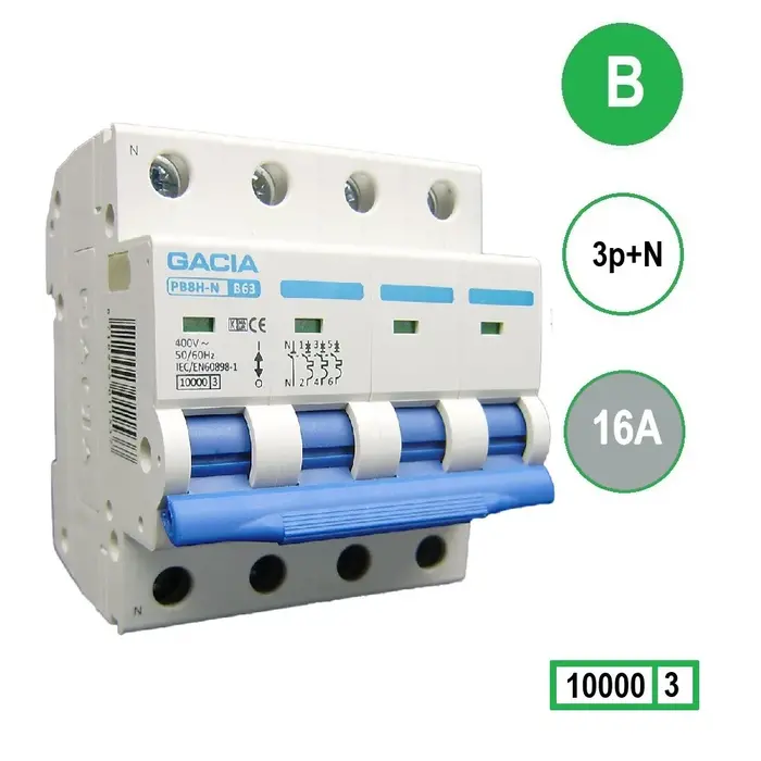Gacia Gacia Installatieautomaat 3 polig + nul B16A 10kA - PB8H-3NB16