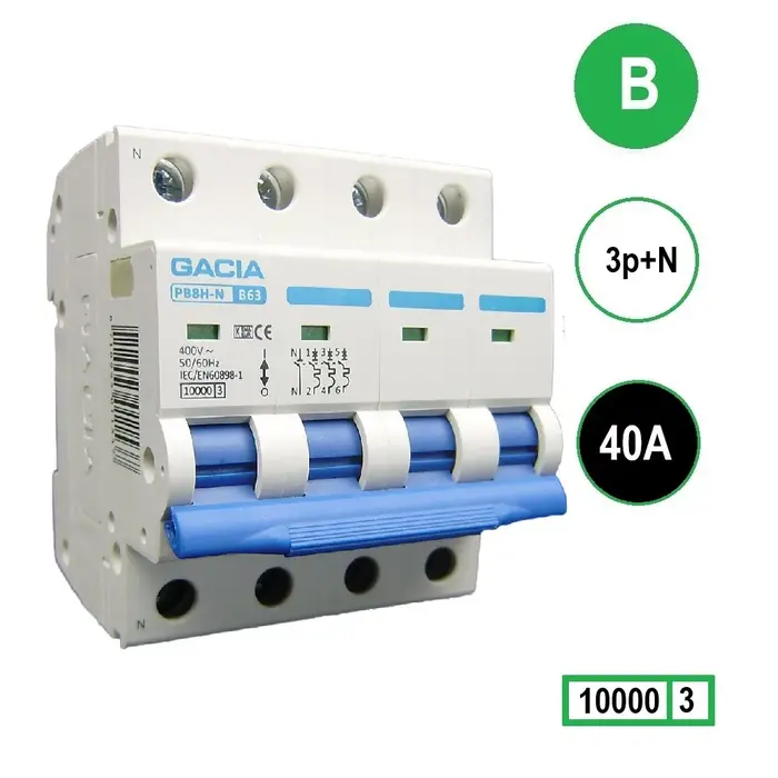 Gacia Gacia Installatieautomaat 3 polig + nul B40A 10kA - PB8H-3NB40