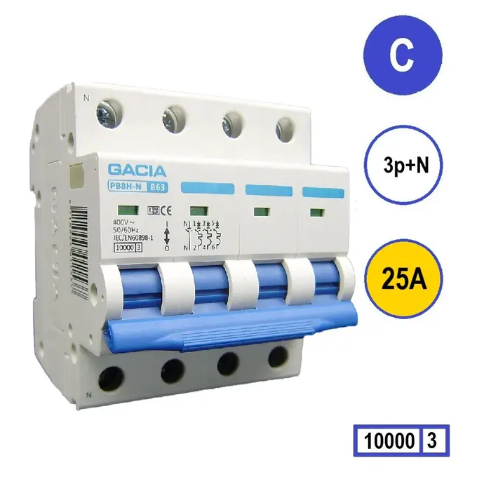 Gacia Gacia Installatieautomaat 3 polig + nul C25A 10kA - PB8H-3NC25