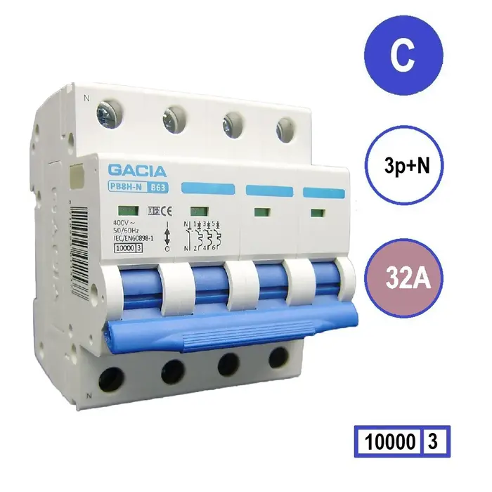 Gacia Gacia Installatieautomaat 3 polig + nul C32A 10kA - PB8H-3NC32