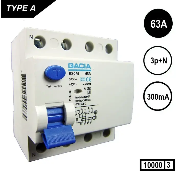 Gacia Gacia Aardlekschakelaar 63A 4P 4 mod 300mA - R80M-6343