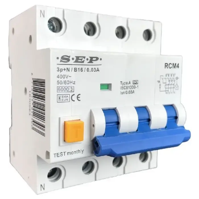 SEP SEP Aardlekautomaat 16A 3P+N 4 mod B kar 300mA - RMC4-B16.30