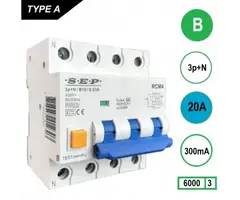 SEP SEP Aardlekautomaat 20A 3P+N 4 mod B kar 300mA - RMC4-B20.30
