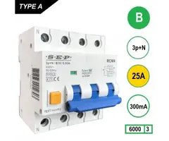 SEP SEP Aardlekautomaat 25A 3P+N 4 mod B kar 300mA - RMC4-B25.30