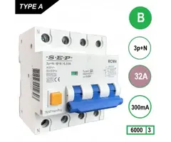 SEP SEP Aardlekautomaat 32A 3P+N 4 mod B kar 300mA - RMC4-B32.30