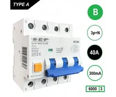 SEP SEP Aardlekautomaat 40A 3P+N 4 mod B kar 300mA - RMC4-B40.30
