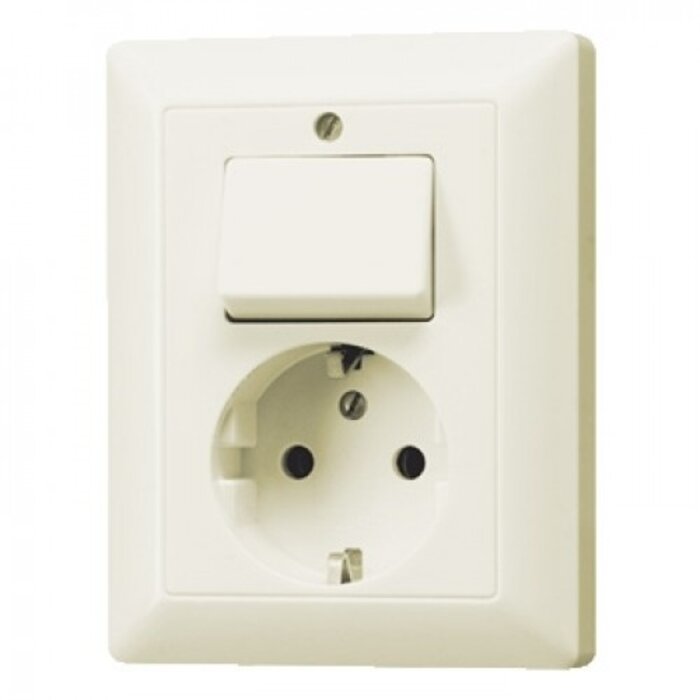 Jung Jung Wandcontactdoos + randaarde + wissel wit (creme) AS5576EU