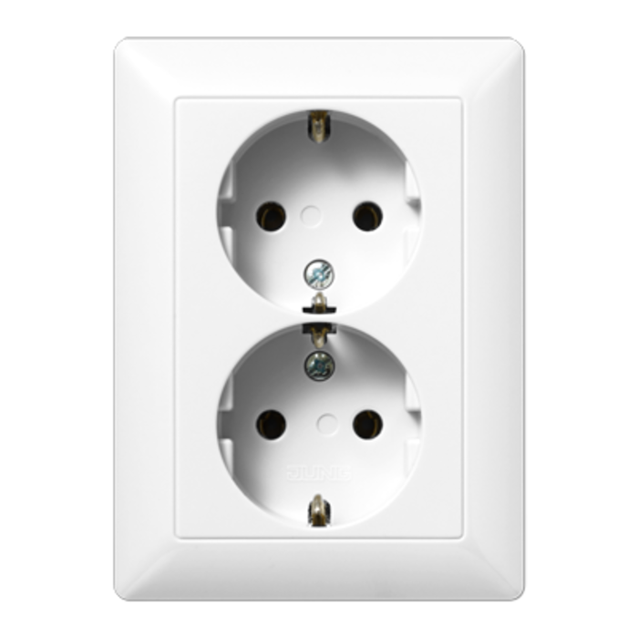 Jung Jung Wandcontactdoos + randaarde Kinderveilig 2V Alpin wit (hagelwit) AS5020NKIUWW