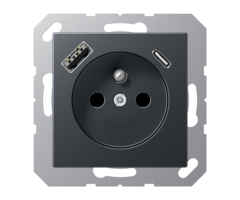 Jung Jung A range wandcontactdoos met randaarde, 1 USB type A en 1 USB type C antraciet -  A1520F-15CAANM