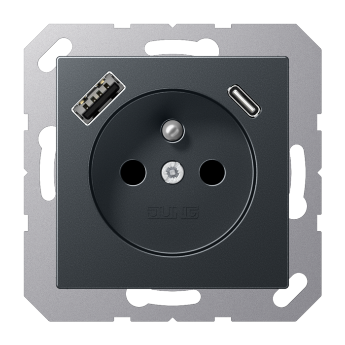 Jung Jung A range wandcontactdoos met randaarde, 1 USB type A en 1 USB type C antraciet -  A1520F-15CAANM