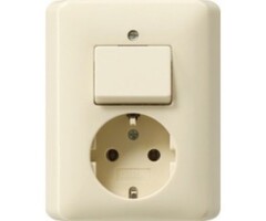 Gira Gira Wandcontactdoos met randaarde en wisselschakelaar Wit (creme) 017601