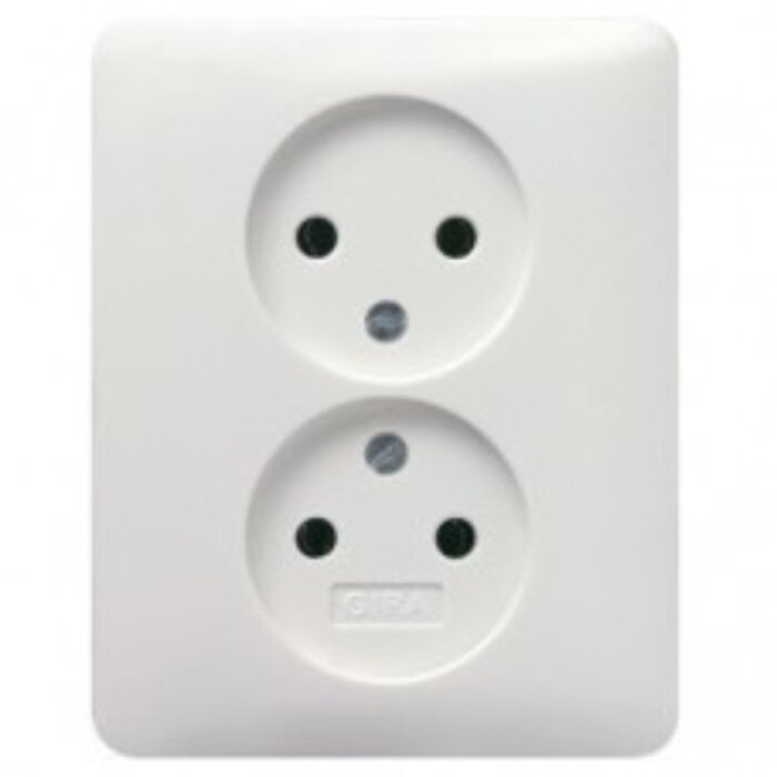 Gira Gira Wandcontactdoos ZONDER randaarde inbouw 2V Zuiver wit (hagelwit) MAT 079804