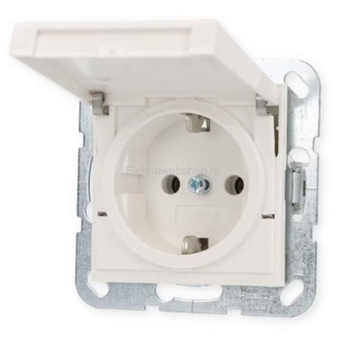 Gira Gira Wandcontactdoos met randaarde klapdeksel 1V Zuiver wit (hagelwit) 045403