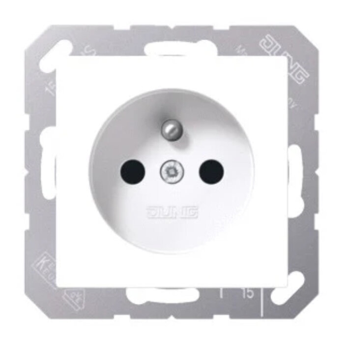 Jung Jung wandcontactdoos + penaarde  inbouw aphine wit ( hagelwit) - A1520FKIWW