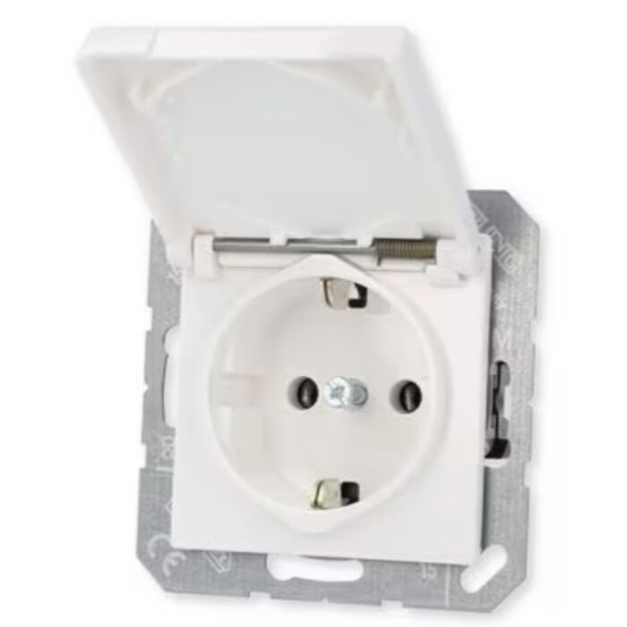 Jung Jung Wandcontactdoos met klepje alpinwit (hagelwit) AS1520NKLWW