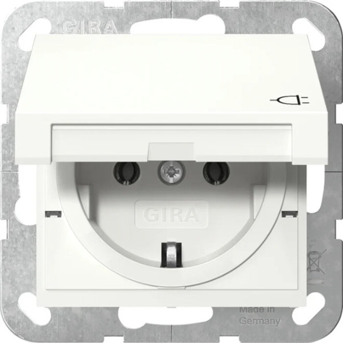 Gira Gira Wandcontactdoos met randaarde klapdeksel 1V Zuiver wit (hagelwit) MAT 045427