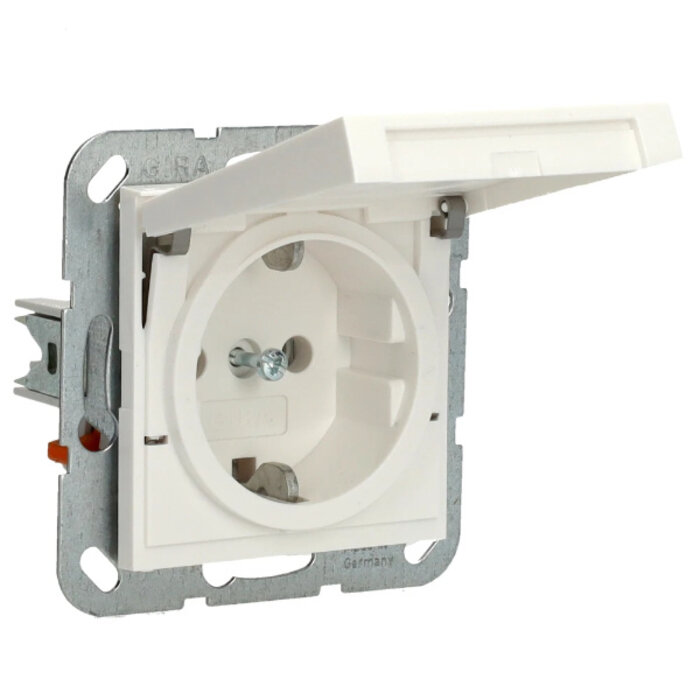 Gira Gira Wandcontactdoos met randaarde klapdeksel 1V Zuiver wit (hagelwit) MAT 045427