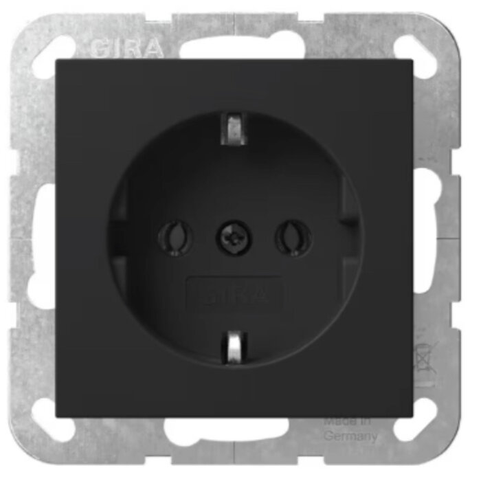 Gira Gira Wandcontactdoos met randaarde 1V Mat Zwart 0466005