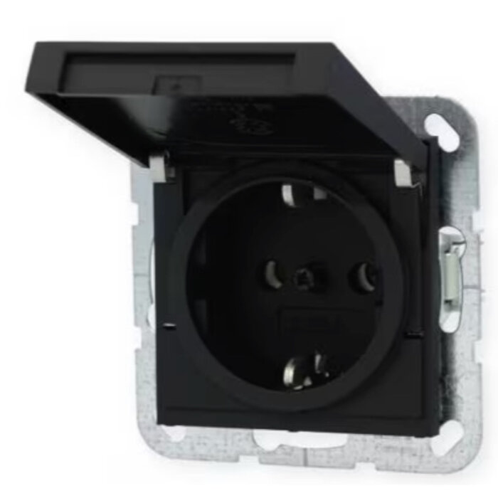Gira Gira Wandcontactdoos met randaarde klapdeksel 1V Mat Zwart 0454005