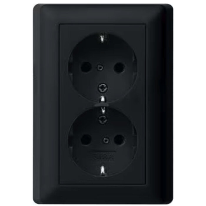 Gira Gira Wandcontactdoos met randaarde kinderveilig 2V Mat Zwart 0783005