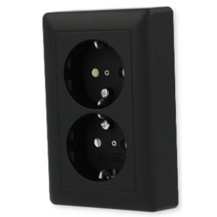 Gira Gira Wandcontactdoos met randaarde kinderveilig 2V Mat Zwart 0783005
