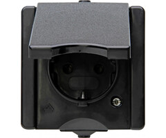 Kopp Kopp stopcontact 1-voudig met randaarde met klapdeksel IP44 - ProAQA zwart - 947405009
