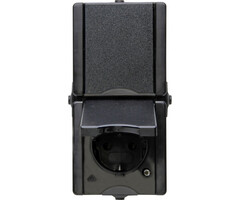 Kopp Kopp stopcontact 2-voudig met randaarde, voorbedraad, met klapdeksel IP44 verticaal - ProAQA zwart -947506003